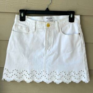 FRAME White Denim Eyelit Mini Skirt